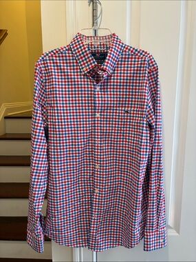 Vineyard Vines Red, Blue & White Gingham Button-Down Shirt Mens SM Slim Fit Perf